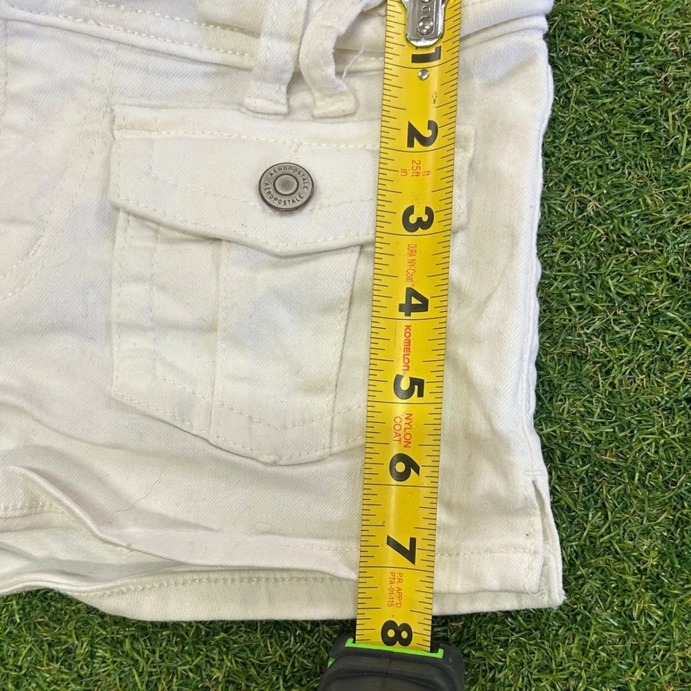 Aeropostale Womens White Low Rise Midi Cargo Denim Shorts Size 00 Stretch